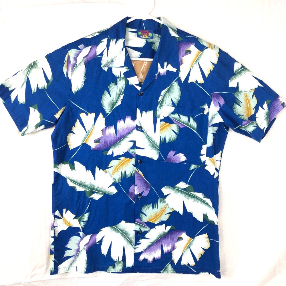 Hawaii Blues Hawaiian blue leaf print shirt M
